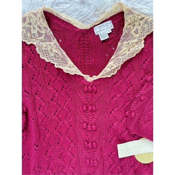 NWT Rare Vintage 80’s Jennifer Reed SZ L Hand Knitted Chunky Mauve Lace … - Picture 4 of 11